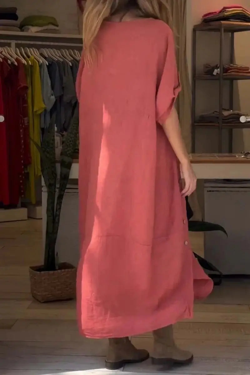 Relaxed Fit Cotton-Linen Midi Dress