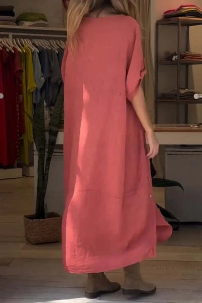 Relaxed Fit Cotton-Linen Midi Dress