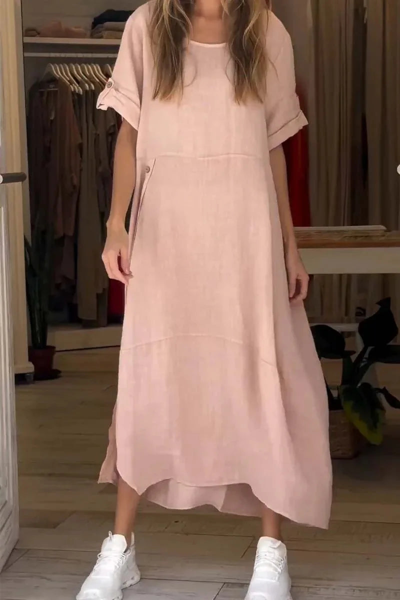 Relaxed Fit Cotton-Linen Midi Dress