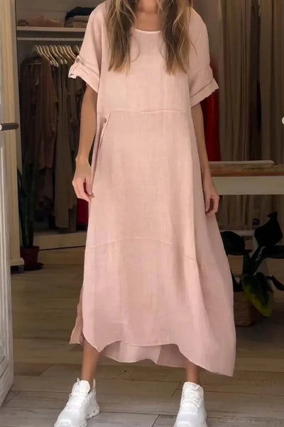 Relaxed Fit Cotton-Linen Midi Dress