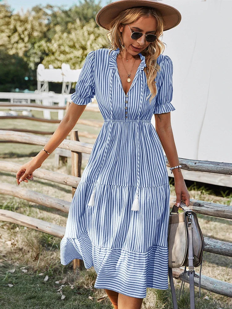 Striped Tassel Midi