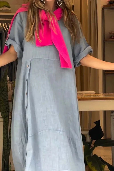 Relaxed Fit Cotton-Linen Midi Dress