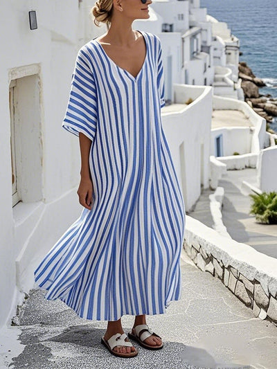 Noa | Cotton-Linen Vacation Dress with Stripe Pattern