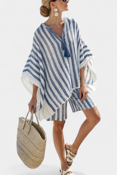 Nancy Stripe Set with Oversized Blouse and Smart Shorts