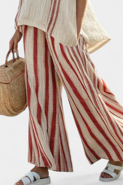 Complete Elegant Two-Piece Daisy with Red Stripes in Natural Texture