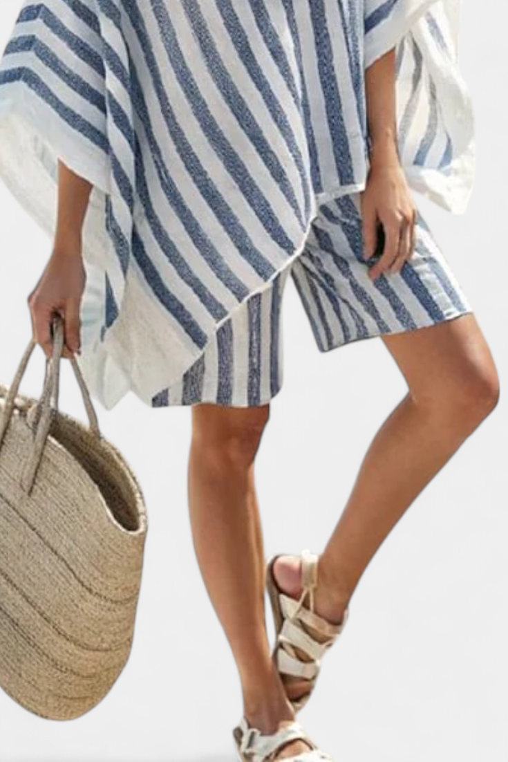 Nancy Stripe Set with Oversized Blouse and Smart Shorts
