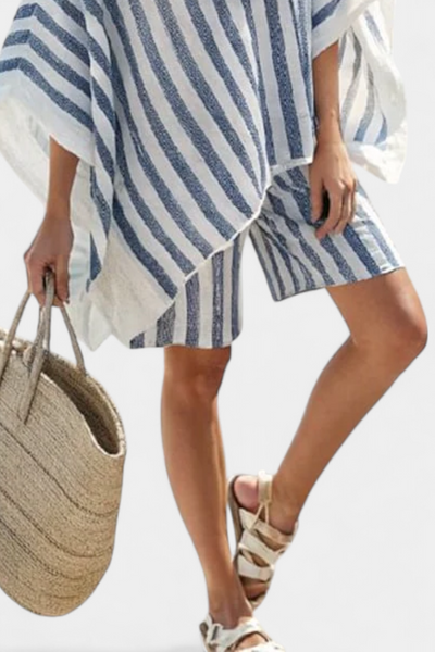 Nancy Stripe Set with Oversized Blouse and Smart Shorts