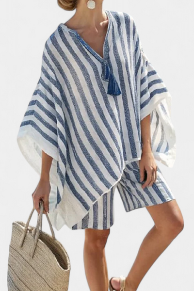 Nancy Stripe Set with Oversized Blouse and Smart Shorts